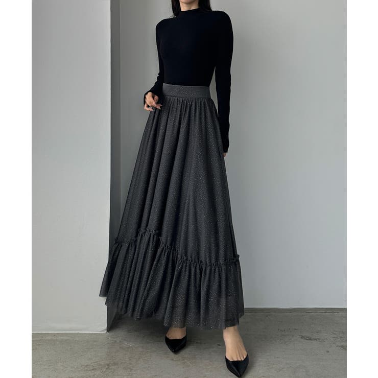 チャコール | Louere ラメフレアチュールスカート | Louere