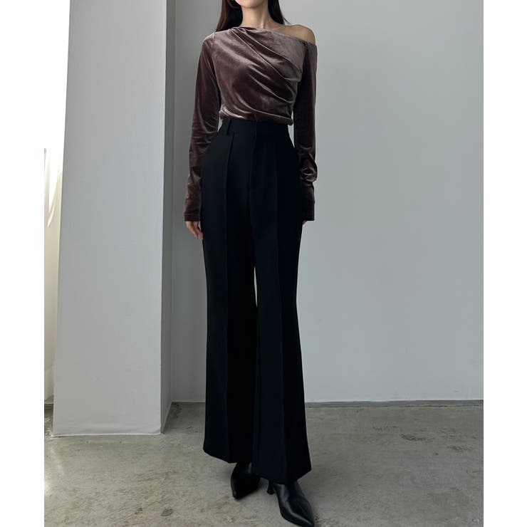 ブラック | Louere ピンタックフレアパンツ | Louere