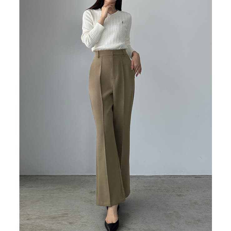 ダークベージュ | Louere ピンタックフレアパンツ | Louere