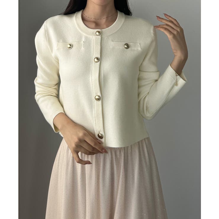 アイボリー | Louere ゴールドボタンニットカーディガン | Louere