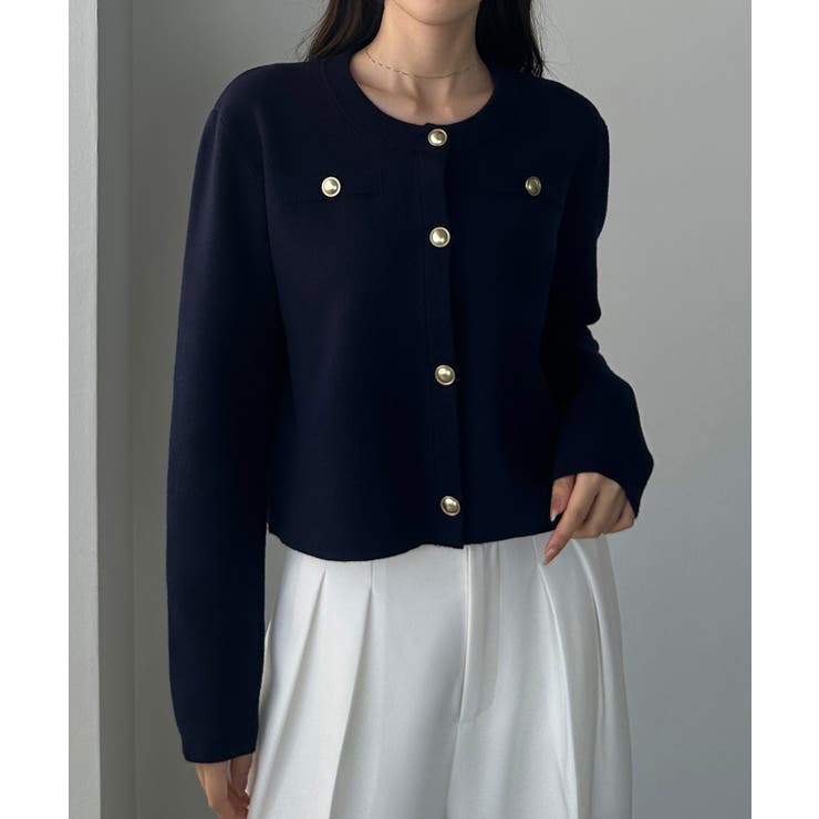 ネイビー | Louere ゴールドボタンニットカーディガン | Louere