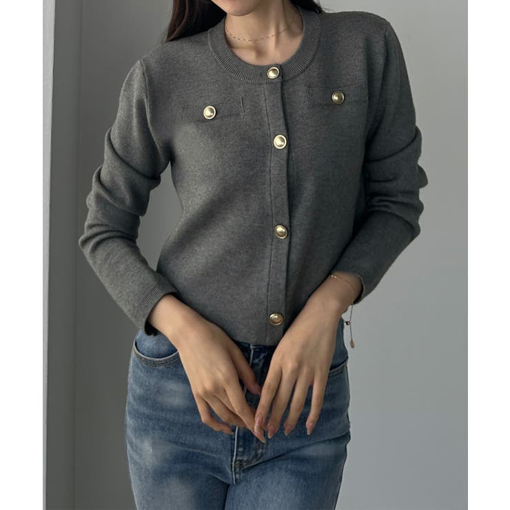 グレー | Louere ゴールドボタンニットカーディガン | Louere