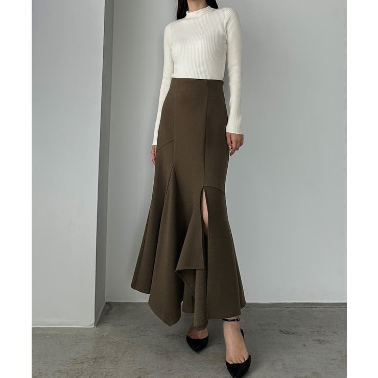 ブラウン | Louere ウォームイレヘム深スリットハイウエストマーメイドスカート | Louere