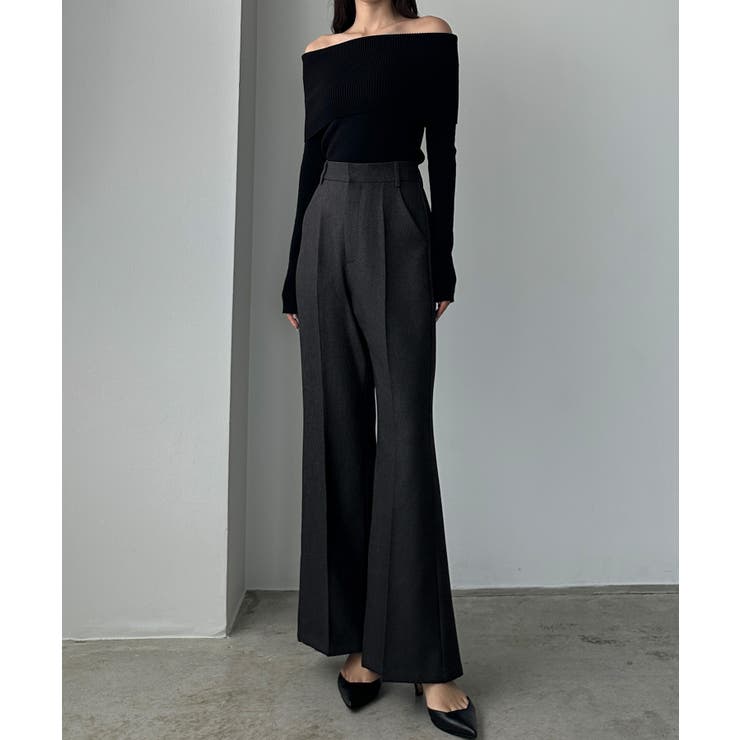 ダークグレー | Louere バックスリットフレアパンツ（薄手） | Louere