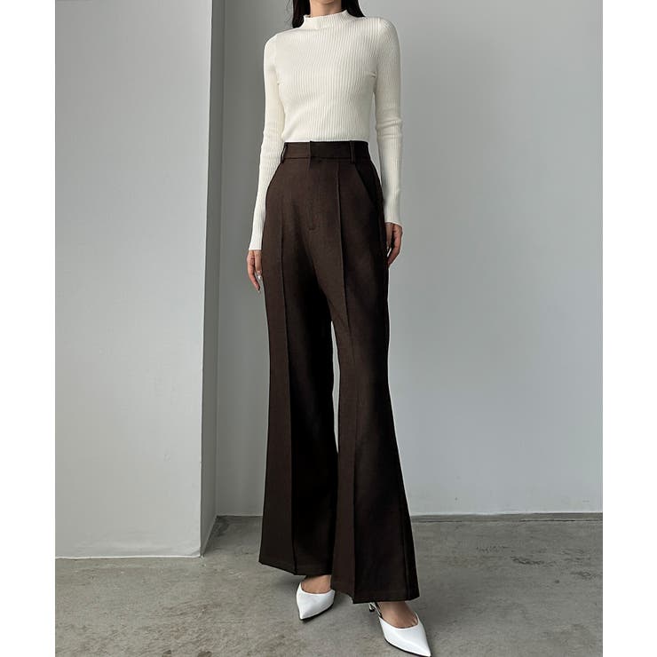 ブラウン | Louere バックスリットフレアパンツ（薄手） | Louere