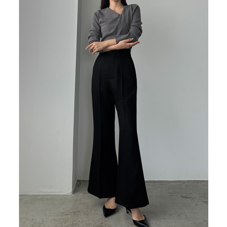 ブラック | Louere バックスリットフレアパンツ（薄手） | Louere