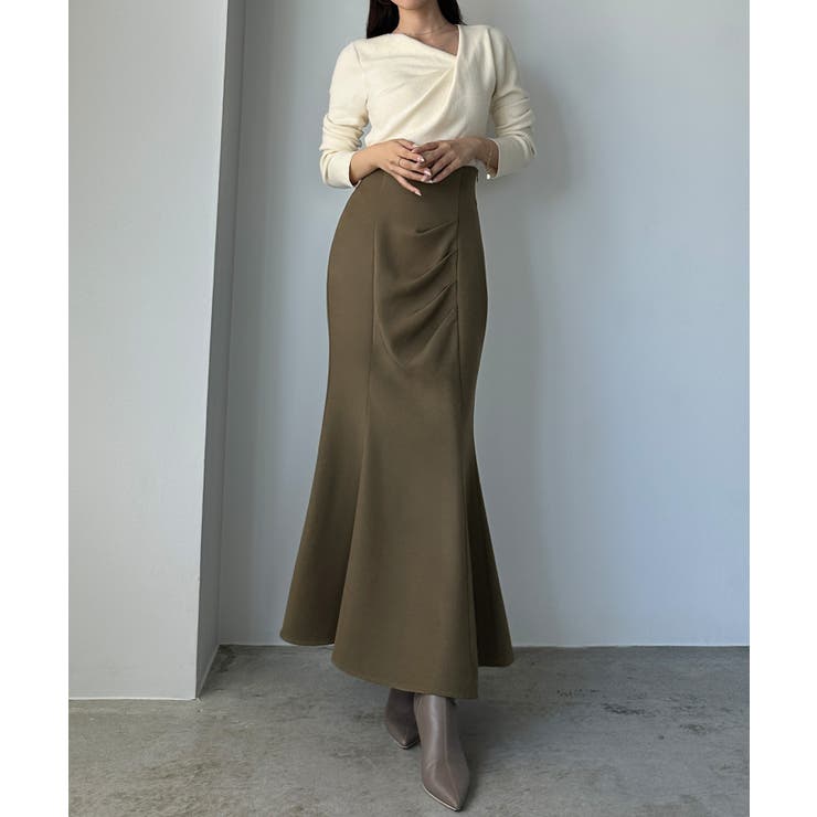 グレージュ | Louere ハイウエストドレープマーメイドスカート(通年素材) | Louere