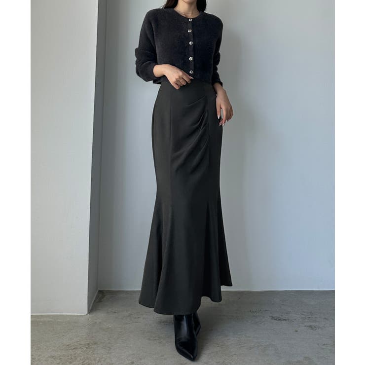 チャコール | Louere ハイウエストドレープマーメイドスカート(通年素材) | Louere