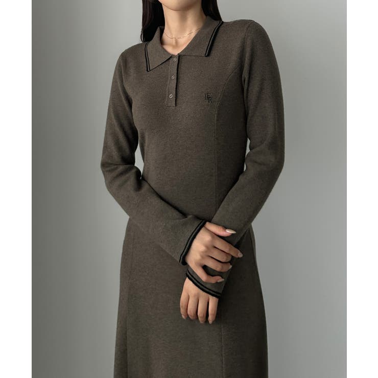 Louere ロゴ刺繍ニットポロフレアワンピース | Louere | 詳細画像11 