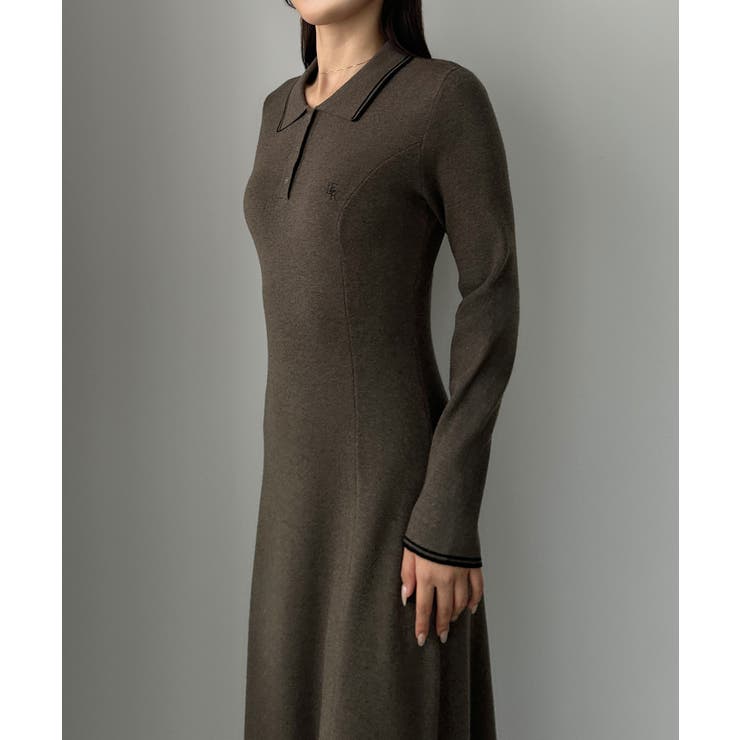 Louere ロゴ刺繍ニットポロフレアワンピース | Louere | 詳細画像12 