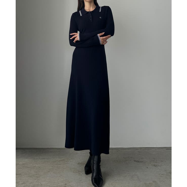 Louere ロゴ刺繍ニットポロフレアワンピース | Louere | 詳細画像13 