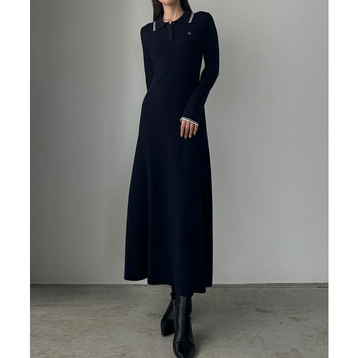 Louere ロゴ刺繍ニットポロフレアワンピース | Louere | 詳細画像14 