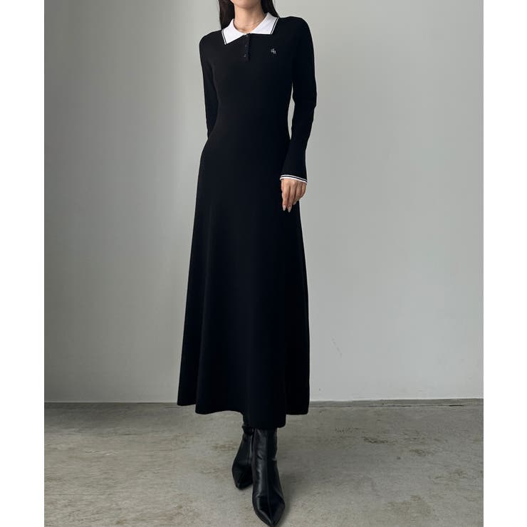 Louere ロゴ刺繍ニットポロフレアワンピース | Louere | 詳細画像2 