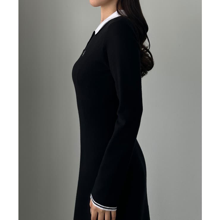 Louere ロゴ刺繍ニットポロフレアワンピース | Louere | 詳細画像6 