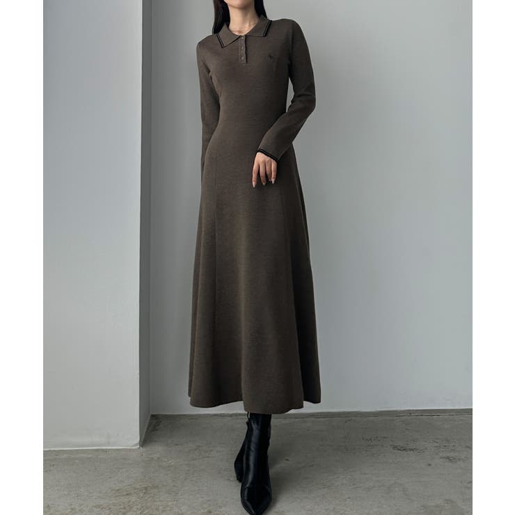 Louere ロゴ刺繍ニットポロフレアワンピース | Louere | 詳細画像7 