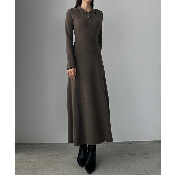 Louere ロゴ刺繍ニットポロフレアワンピース | Louere | 詳細画像8 