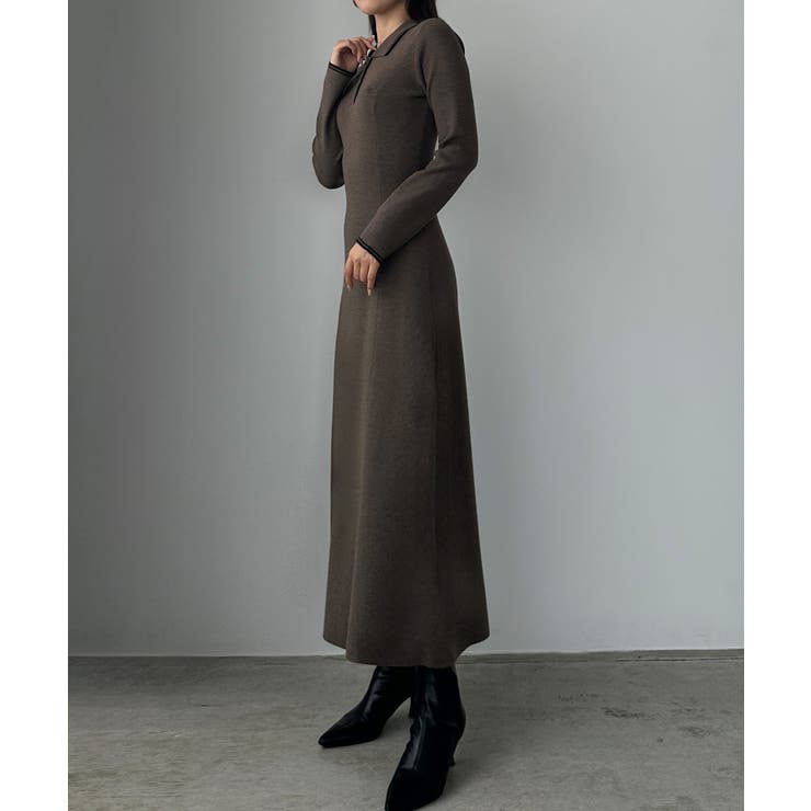 Louere ロゴ刺繍ニットポロフレアワンピース | Louere | 詳細画像9 