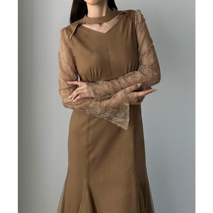 Louere チョーカーデザインチュールマーメイドワンピース | Louere | 詳細画像14 