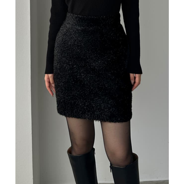 ブラック | Louere キラキラシャギーニットミニスカート | Louere