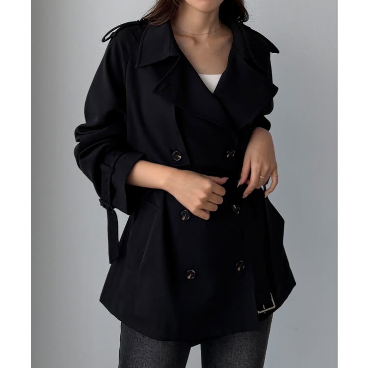 ブラック | Louere ミドル丈トレンチコート | Louere