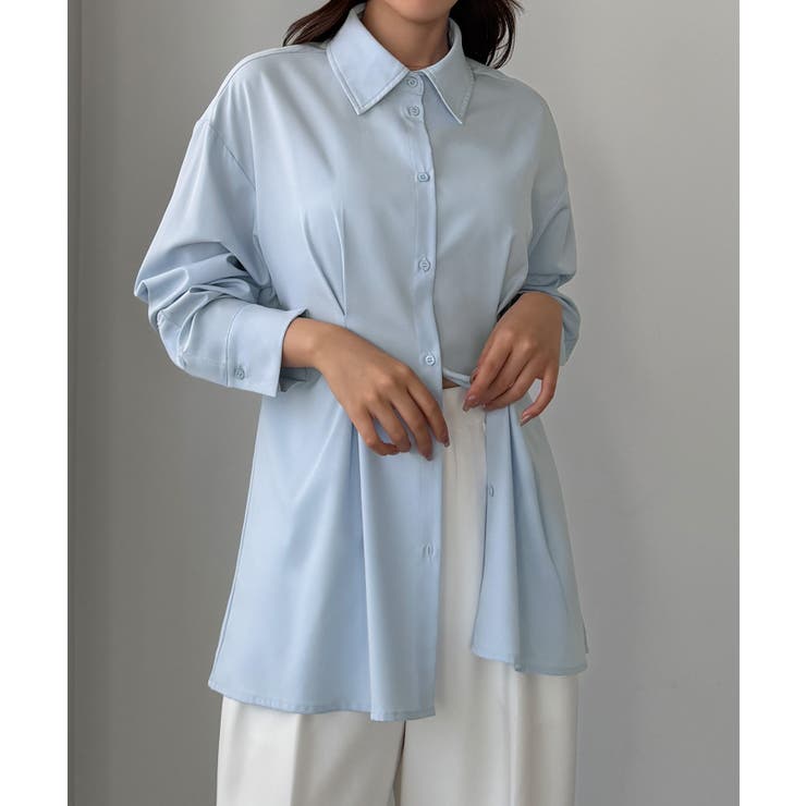 ブルー | Louere バックオープンシャツ | Louere