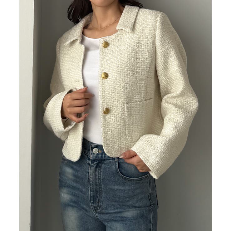 アイボリー | Louere ステンカラーツイードジャケット | Louere