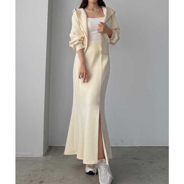 アイボリー | Louere ポンチショートパーカー+スリットマーメイドスカートSET | Louere