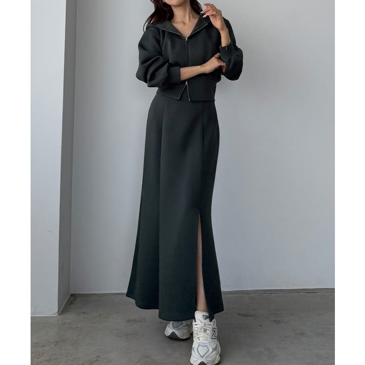チャコール | Louere ポンチショートパーカー+スリットマーメイドスカートSET | Louere
