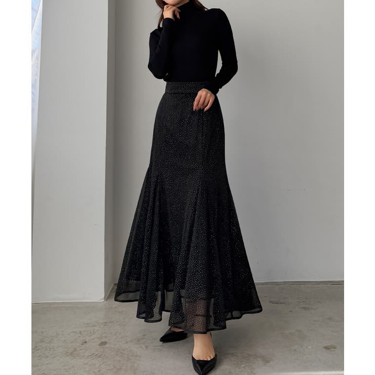 ブラック | Louere キラキラチュールマーメイドスカート | Louere