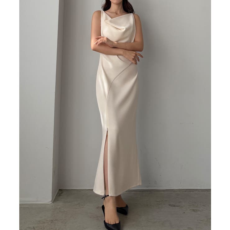 アイボリー | Louere ドレープ前ファスナースリットキャミワンピース【一部ぺチスカートセッ… | Louere