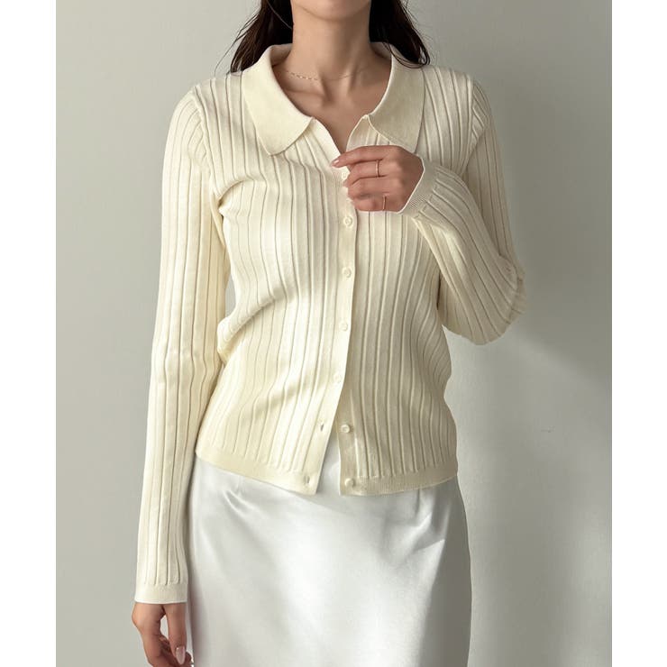 アイボリー | Louere ワイドリブスキッパーポロニット | Louere