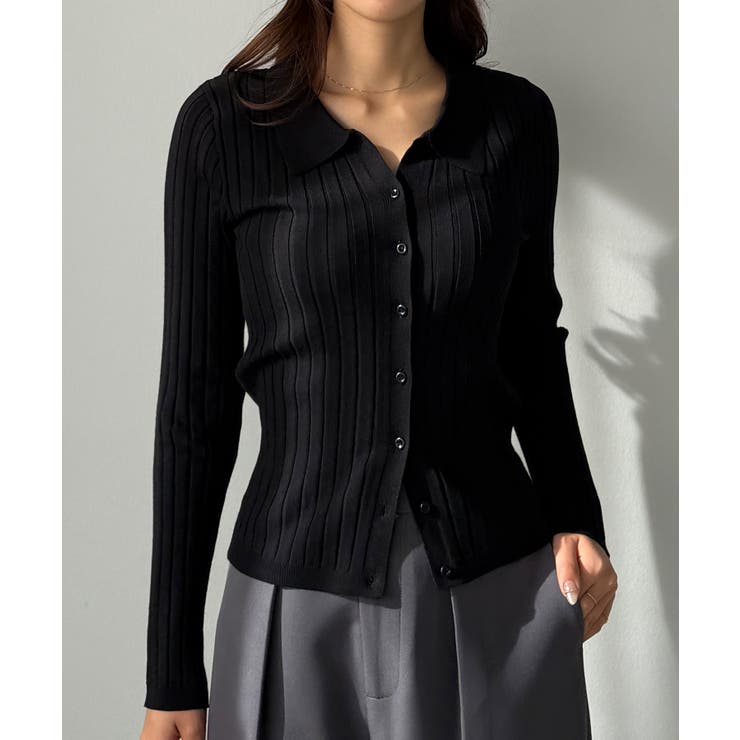 ブラック | Louere ワイドリブスキッパーポロニット | Louere