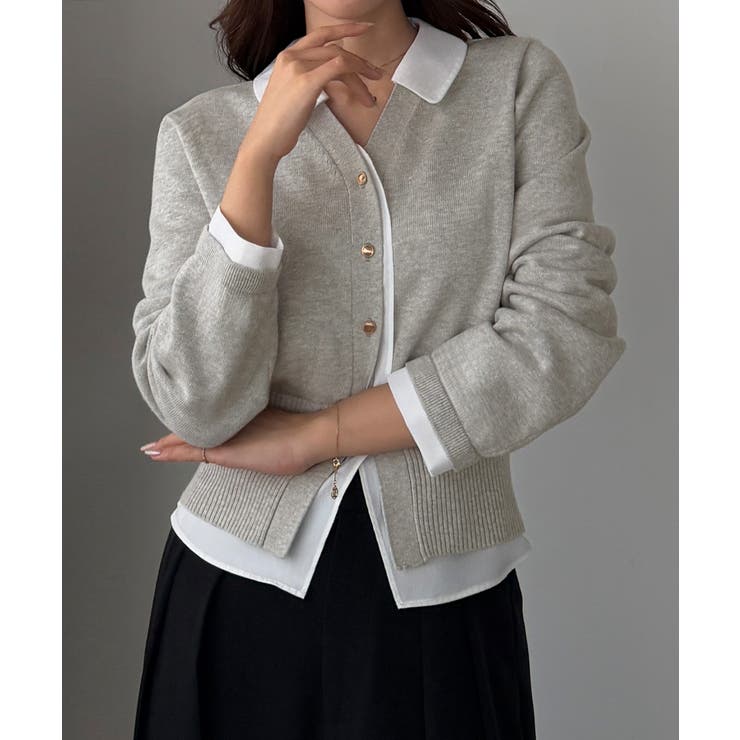 ライトグレー | Louere くびれレイヤードカーディガン | Louere