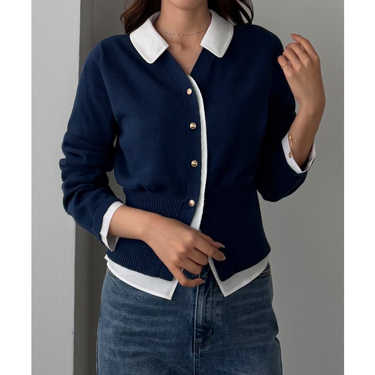 ネイビー | Louere くびれレイヤードカーディガン | Louere