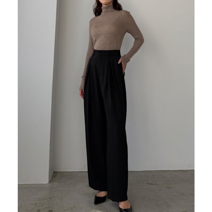 ブラック | Louere 薄手とろみ生地センタータックワイドパンツ | Louere