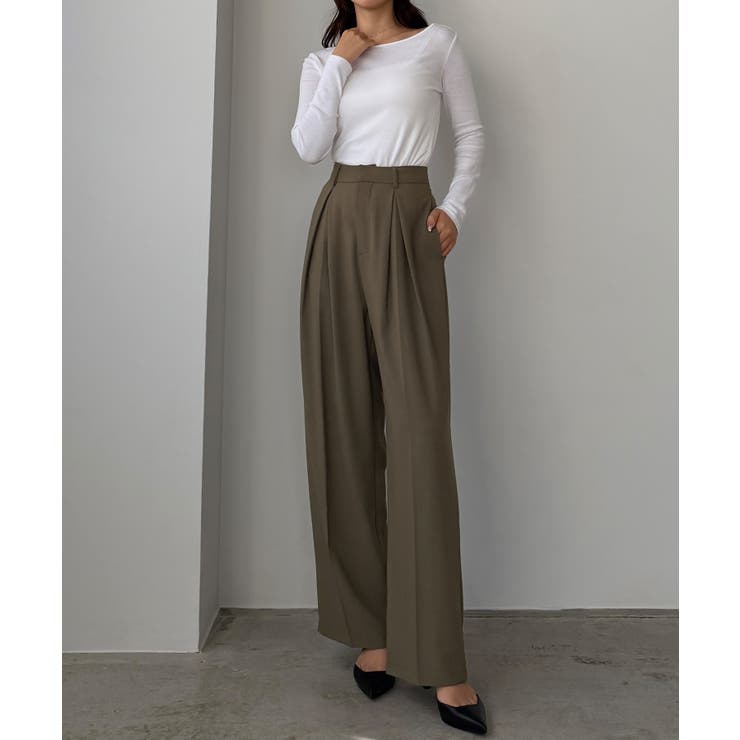 グレージュ | Louere 薄手とろみ生地センタータックワイドパンツ | Louere