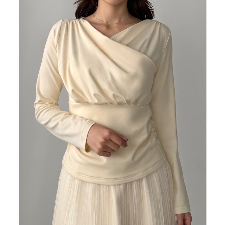 クリーム | Louere 薄手カシュクールドレープカットソートップス | Louere