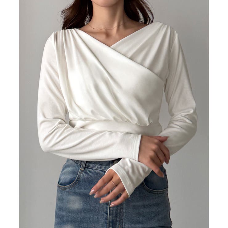 Louere 薄手カシュクールドレープカットソートップス | Louere | 詳細画像6 