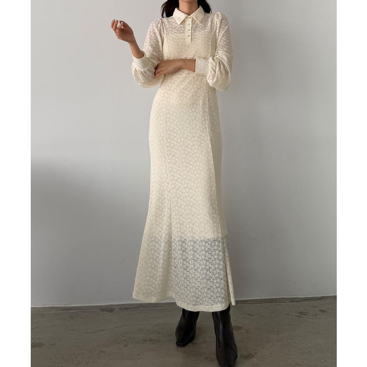 アイボリー | Louere ポロレースドレス（ペチワンピースセット） | Louere