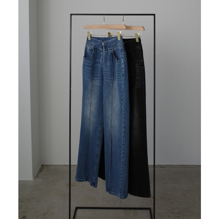 Louere ハイウエストファスナーデザインストレッチストレートデニムパンツ | Louere | 詳細画像12 