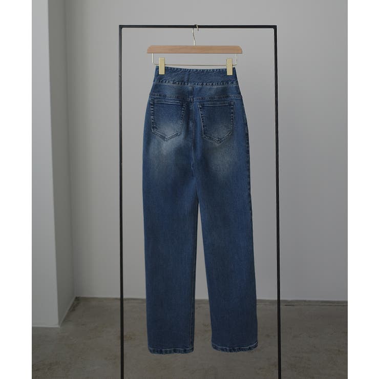 Louere ハイウエストファスナーデザインストレッチストレートデニムパンツ | Louere | 詳細画像13 