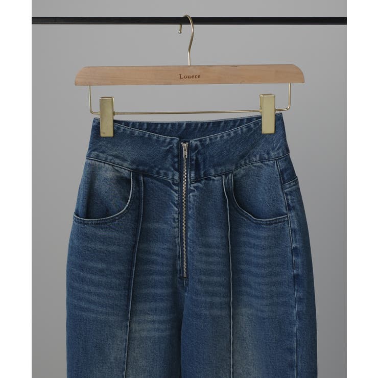 Louere ハイウエストファスナーデザインストレッチストレートデニムパンツ | Louere | 詳細画像14 