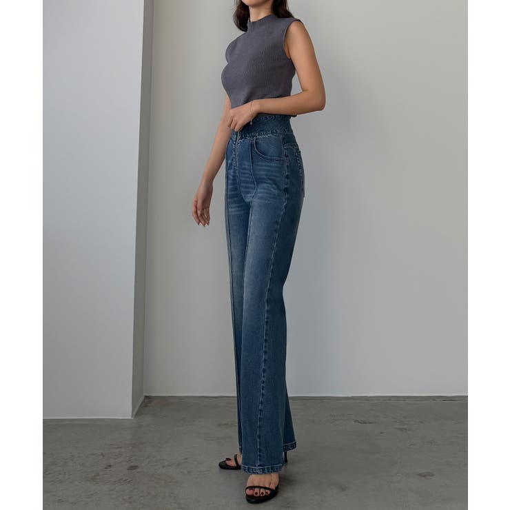 Louere ハイウエストファスナーデザインストレッチストレートデニムパンツ | Louere | 詳細画像6 