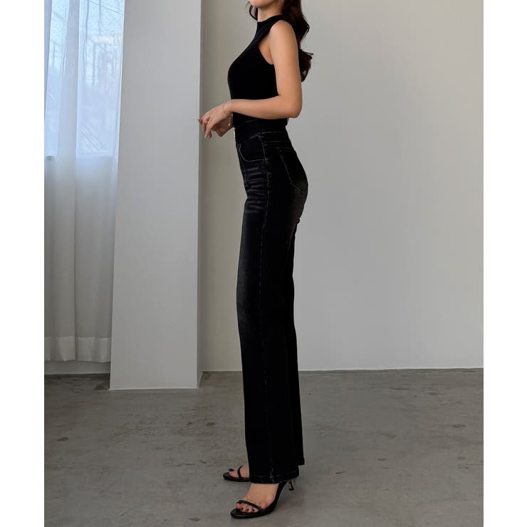 Louere ハイウエストファスナーデザインストレッチストレートデニムパンツ | Louere | 詳細画像8 