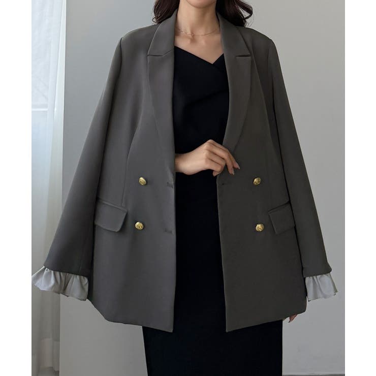 ダークグレー | Louere フリルレイヤードデザインジャケット | Louere