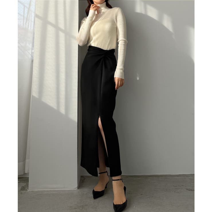 ブラック | Louere ファスナースリットツイストデザインIラインスカート | Louere