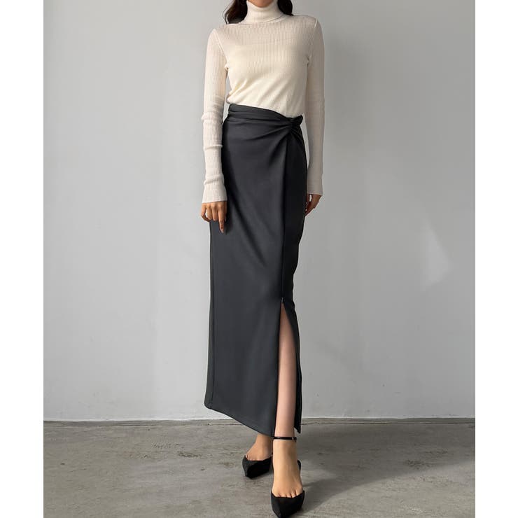 チャコール | Louere ファスナースリットツイストデザインIラインスカート | Louere