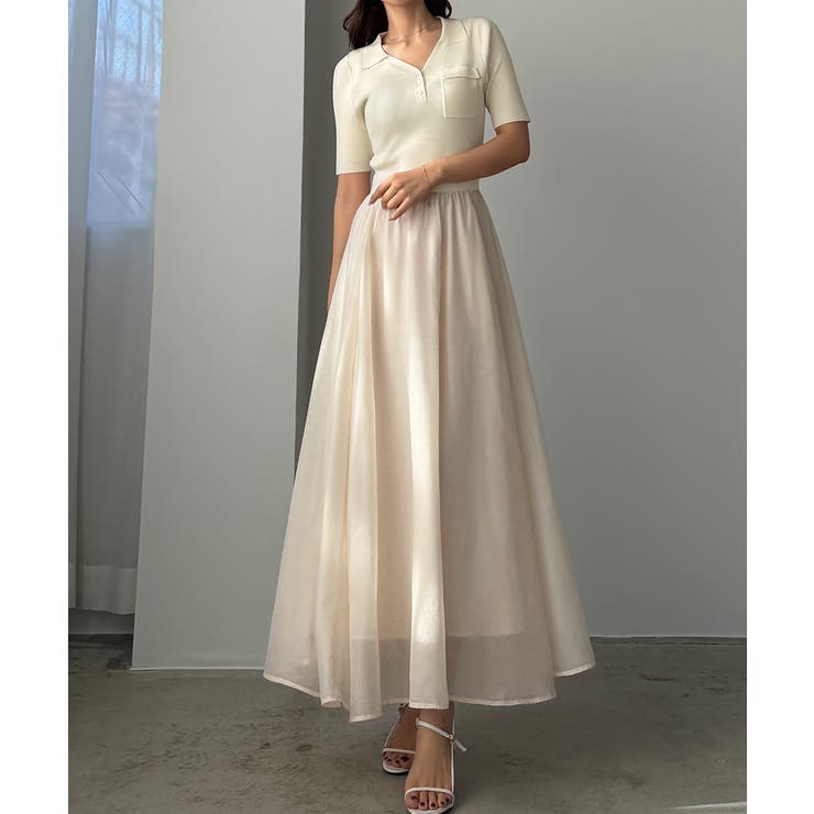アイボリー | Louere ポロニットドッキングシアーフレアワンピース | Louere