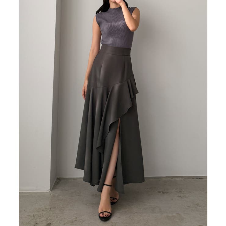 チャコール | Louere イレヘムスリットフレアスカート | Louere