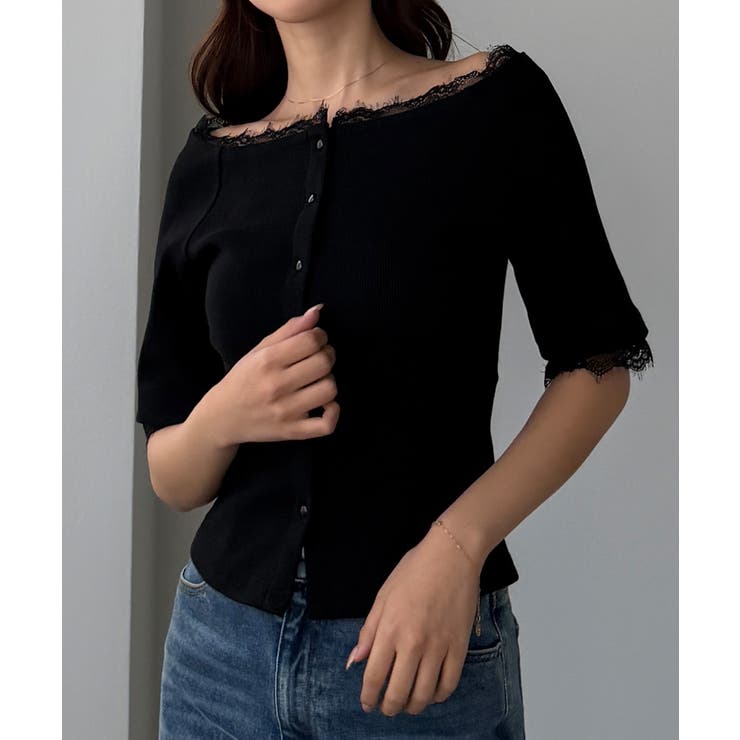 Louere オフショルレーストリムカットソートップス | Louere | 詳細画像6 